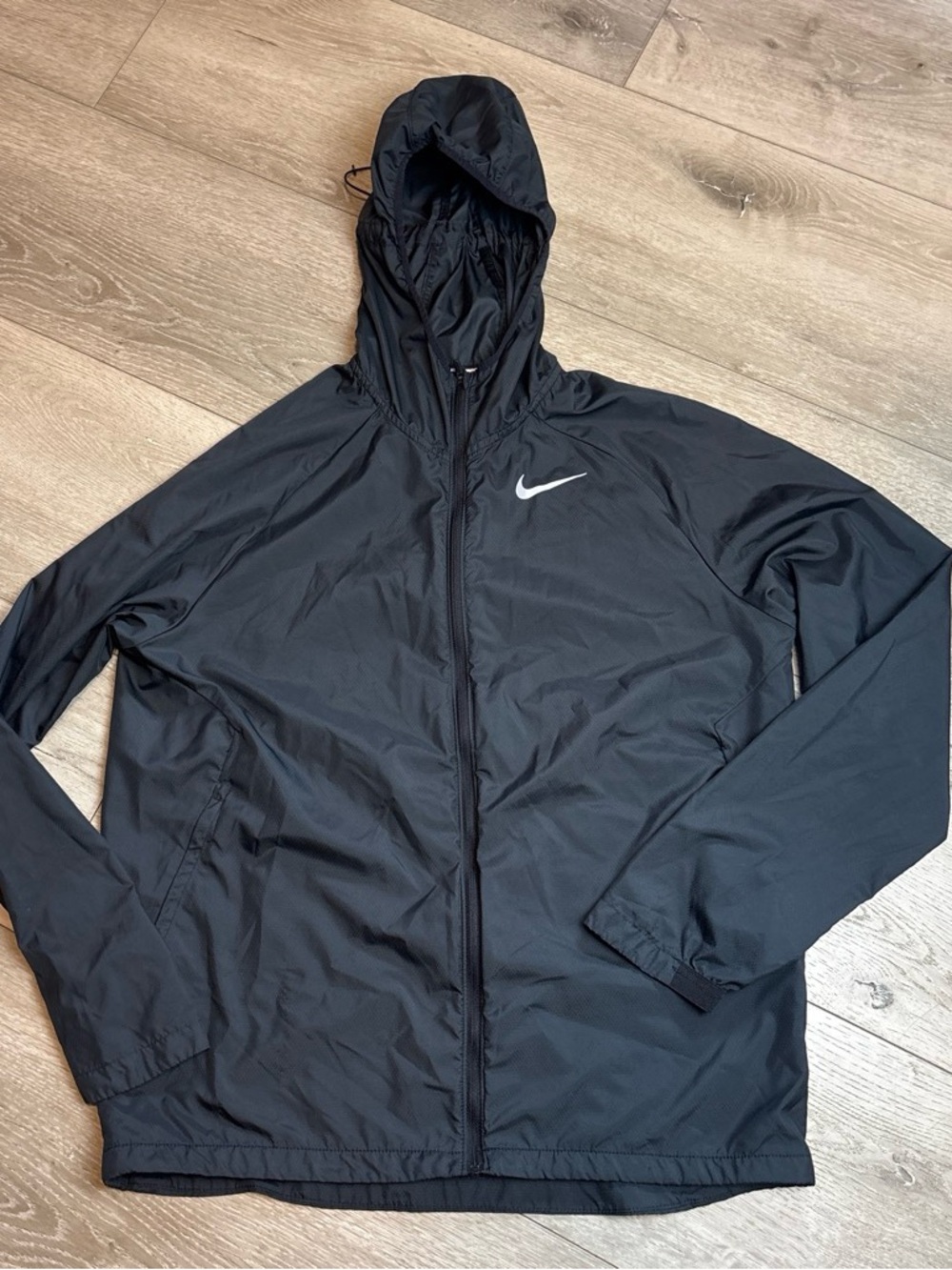 Nike Black Hooded Windbreaker with White Swoosh